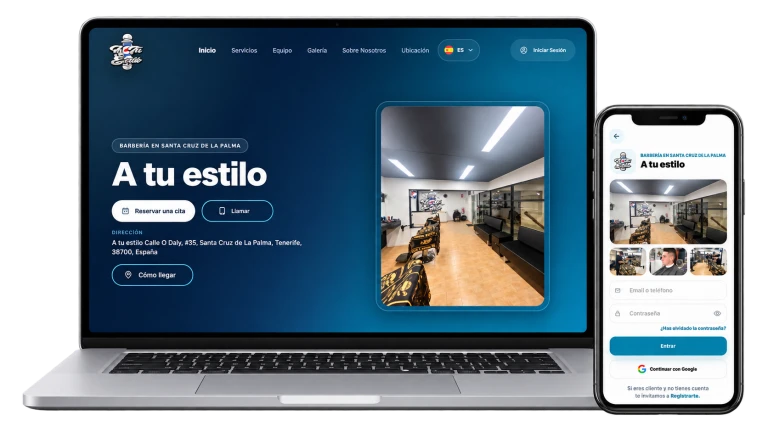 Sitio Web + Aplicación de reservas para barberías, peluquerías y salones de belleza.